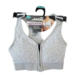 Avia Women’s Seamless Zip Front Sports Bra Gray Silver‎ Animal Print Size SMALL